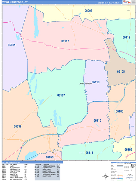 West Hartford, CT Zip Code Map